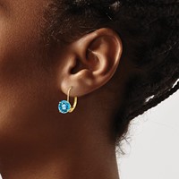 14K 7mm Yellow Gold Round Blue Topaz Leverback Earrings view 3