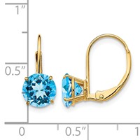 14K 7mm Yellow Gold Round Blue Topaz Leverback Earrings view 4