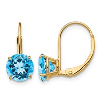 14K 7mm Yellow Gold Round Blue Topaz Leverback Earrings view 1