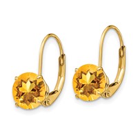 14K 7mm Yellow Gold Round Citrine Leverback Earrings view 2