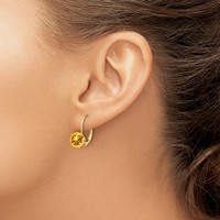 14K 7mm Yellow Gold Round Citrine Leverback Earrings view 3