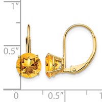 14K 7mm Yellow Gold Round Citrine Leverback Earrings view 4