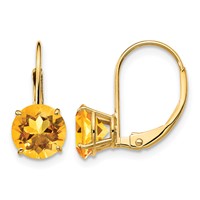 14K 7mm Yellow Gold Round Citrine Leverback Earrings view 1