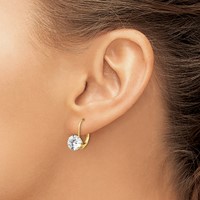 14K 7mm Yellow Gold Round Cubic Zirconia Leverback Earrings view 3