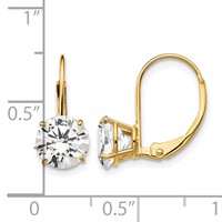 14K 7mm Yellow Gold Round Cubic Zirconia Leverback Earrings view 4