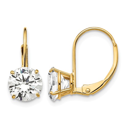 14K 7mm Yellow Gold Round Cubic Zirconia Leverback Earrings