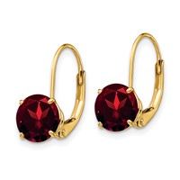 14K 7mm Yellow Gold Round Garnet Leverback Earrings view 2