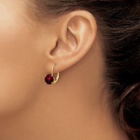 14K 7mm Yellow Gold Round Garnet Leverback Earrings view 3