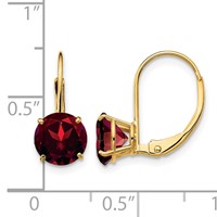 14K 7mm Yellow Gold Round Garnet Leverback Earrings view 4