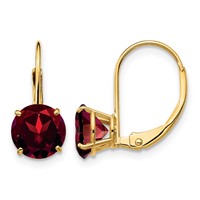 14K 7mm Yellow Gold Round Garnet Leverback Earrings view 1