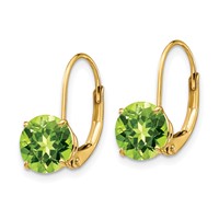 14K 7mm Round Peridot Leverback Earrings view 2