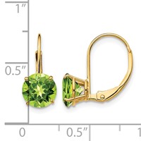 14K 7mm Round Peridot Leverback Earrings view 4