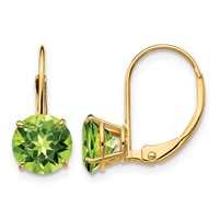 14K 7mm Round Peridot Leverback Earrings view 1