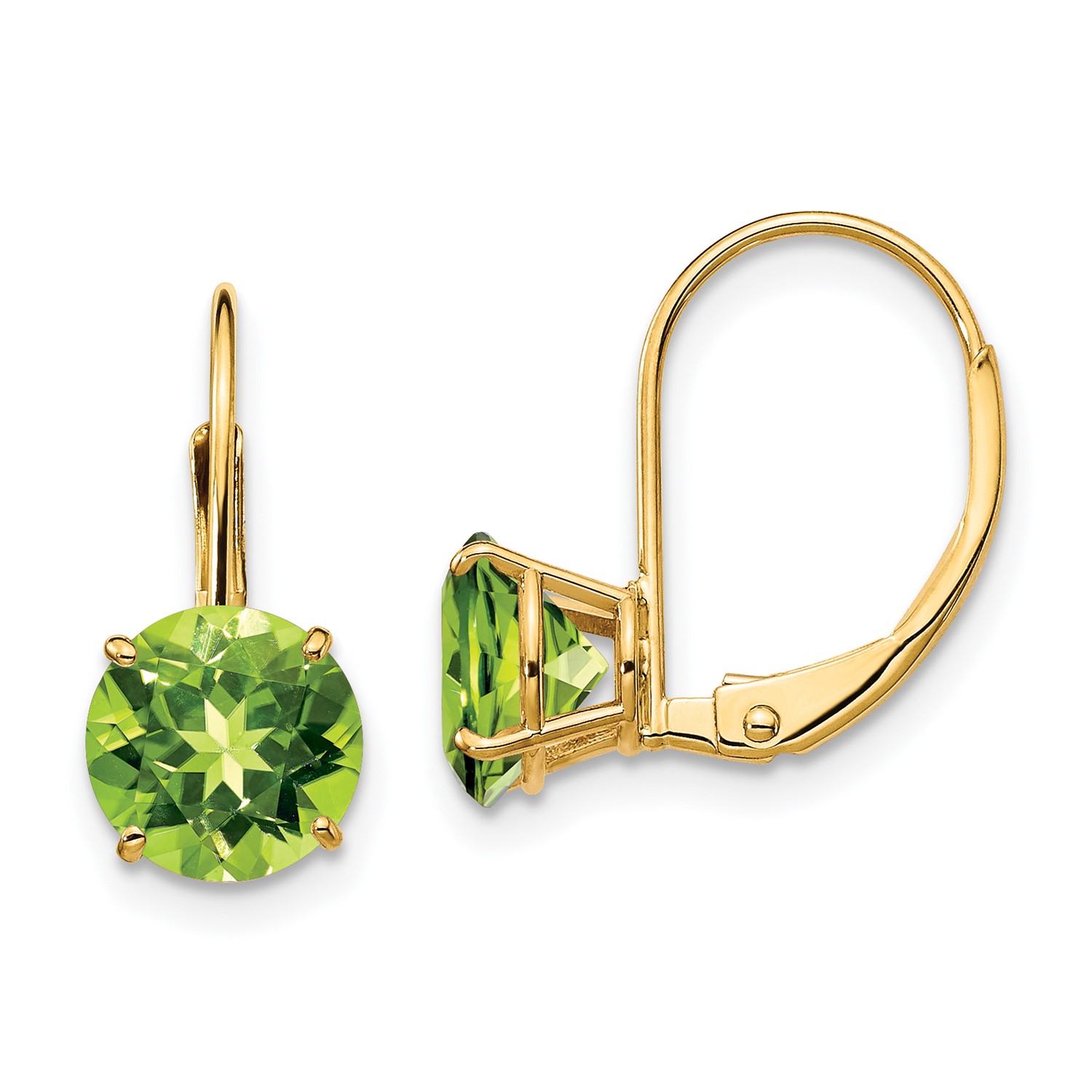 14k Yellow Gold 0 7in Long 7mm Round Peridot Leverback Earrings Image Is Loading 14k Yellow Gold 0 7in Long 7mm Round
