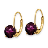14K 7mm Yellow Gold Round Rhodolite Garnet Leverback Earrings view 2