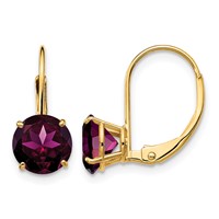 14K 7mm Yellow Gold Round Rhodolite Garnet Leverback Earrings view 1