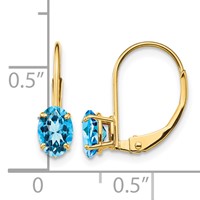 14K Yellow Gold 6x 4mm Oval Blue Topaz Leverback Earrings view 4