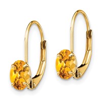 14K Yellow Gold 6x 4mm Oval Citrine Leverback Earrings view 2