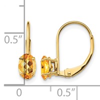 14K Yellow Gold 6x 4mm Oval Citrine Leverback Earrings view 4