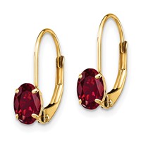 14K Yellow Gold 6x 4mm Oval Lab Created Ruby Leverback Earrings view 2