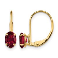 14K Yellow Gold 6x 4mm Oval Lab Created Ruby Leverback Earrings view 1