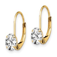 14K Yellow Gold 6x 4mm Oval Cubic Zirconia Leverback Earrings view 2