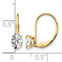14K Yellow Gold 6x 4mm Oval Cubic Zirconia Leverback Earrings view 4