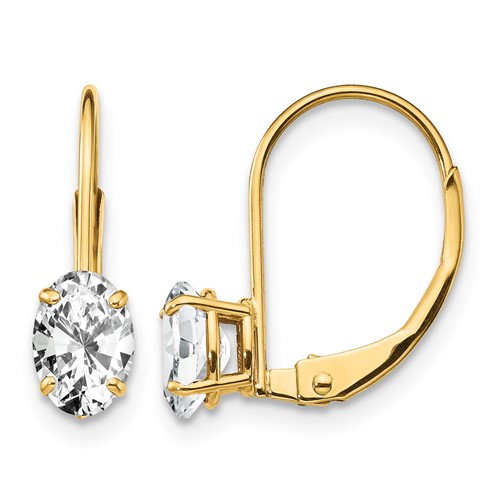 14K Yellow Gold 6x 4mm Oval Cubic Zirconia Leverback Earrings