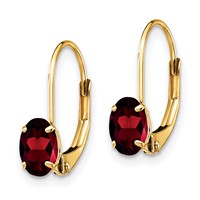 14K Yellow Gold 6x4mm Oval Garnet Leverback Earrings view 2