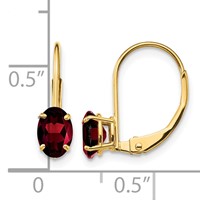 14K Yellow Gold 6x4mm Oval Garnet Leverback Earrings view 4