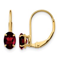 14K Yellow Gold 6x4mm Oval Garnet Leverback Earrings view 1