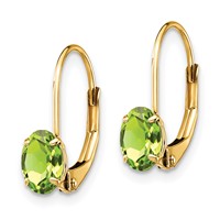 14K Yellow Gold 6x 4mm Oval Peridot Leverback Earrings view 2