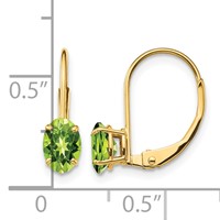 14K Yellow Gold 6x 4mm Oval Peridot Leverback Earrings view 4