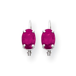 14k White Gold 7x5mm Oval Pink Tourmaline leverback earring