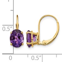 14K Yellow Gold 8x 6mm Oval Amethyst Leverback Earrings view 4