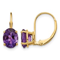 14K Yellow Gold 8x 6mm Oval Amethyst Leverback Earrings view 1