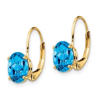 14K Yellow Gold 8x 6mm Oval Blue Topaz Leverback Earrings view 2