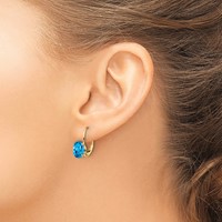 14K Yellow Gold 8x 6mm Oval Blue Topaz Leverback Earrings view 3