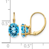 14K Yellow Gold 8x 6mm Oval Blue Topaz Leverback Earrings view 4