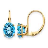 14K Yellow Gold 8x 6mm Oval Blue Topaz Leverback Earrings view 1