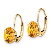 14K 8x6mm Oval Citrine Leverback Earrings view 2