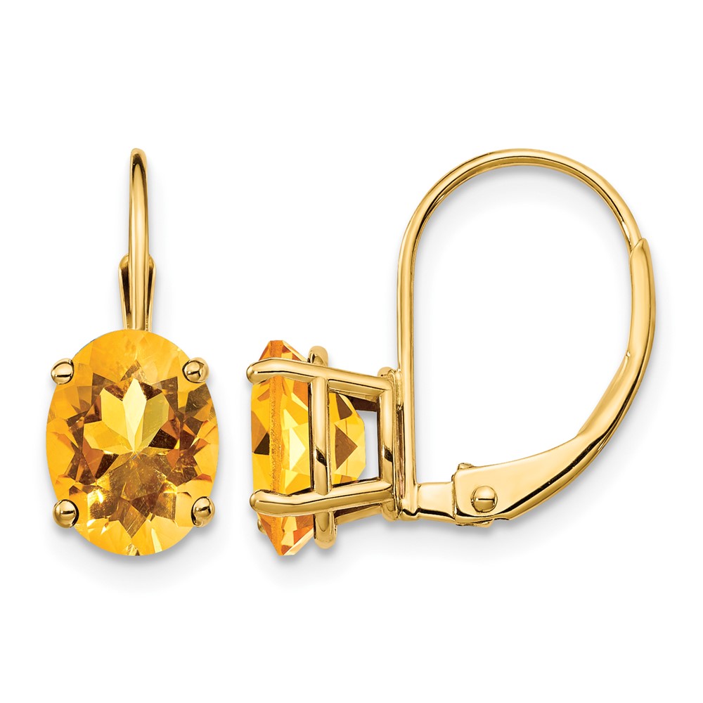 14K 8x6mm Oval Citrine Leverback Earrings
