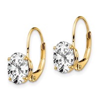 14K Yellow Gold 8x 6mm Oval Cubic Zirconia Leverback Earrings view 2