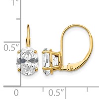 14K Yellow Gold 8x 6mm Oval Cubic Zirconia Leverback Earrings view 4