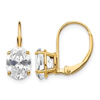 14K Yellow Gold 8x 6mm Oval Cubic Zirconia Leverback Earrings view 1
