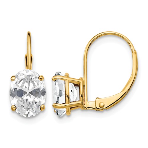 14K Yellow Gold 8x 6mm Oval Cubic Zirconia Leverback Earrings