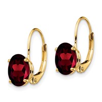 14K Yellow Gold 8x 6mm Oval Garnet Leverback Earrings view 2