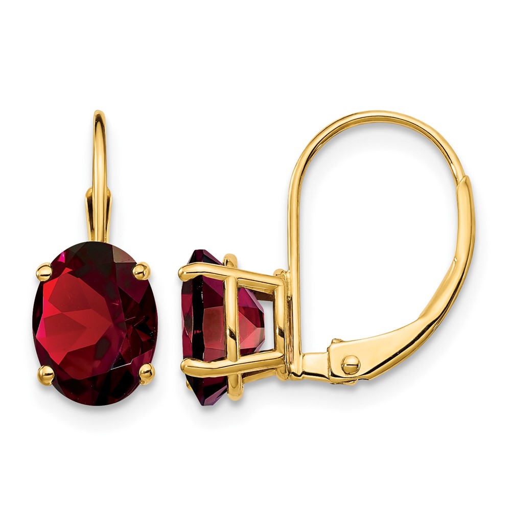 14K Yellow Gold 8x 6mm Oval Garnet Leverback Earrings