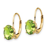 14K Yellow Gold 8x6mm Oval Peridot Leverback Earrings view 2