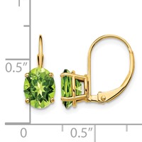 14K Yellow Gold 8x6mm Oval Peridot Leverback Earrings view 4
